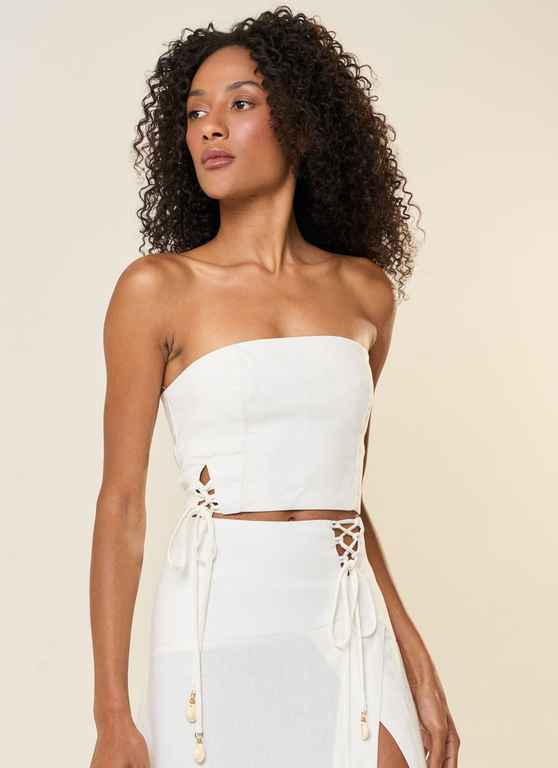 Top de linho off-white Zoe