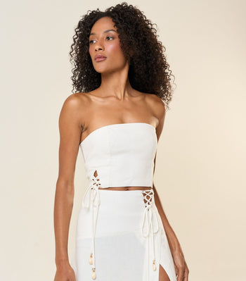 Top de linho off-white Zoe