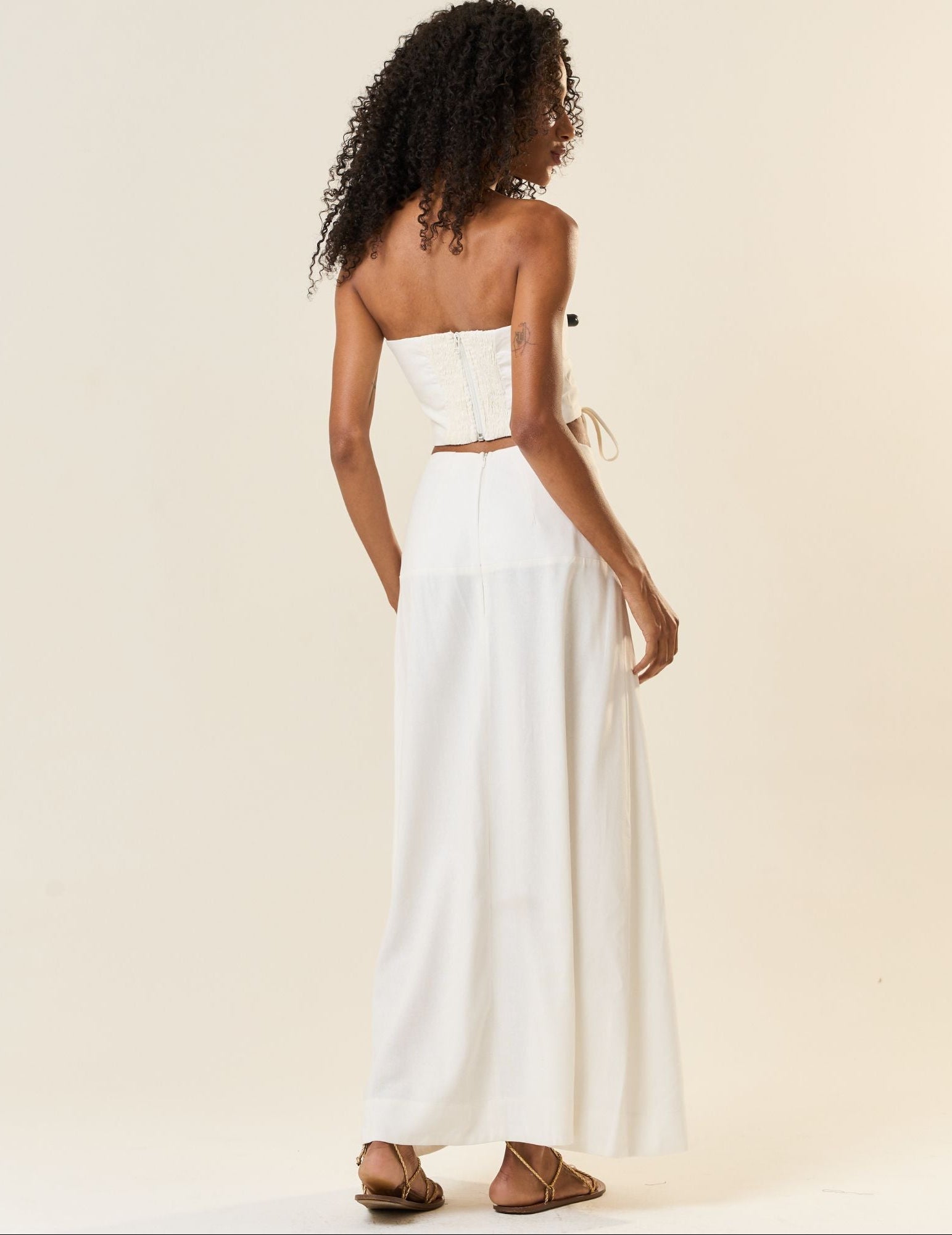 Saia de linho off-white Zoe