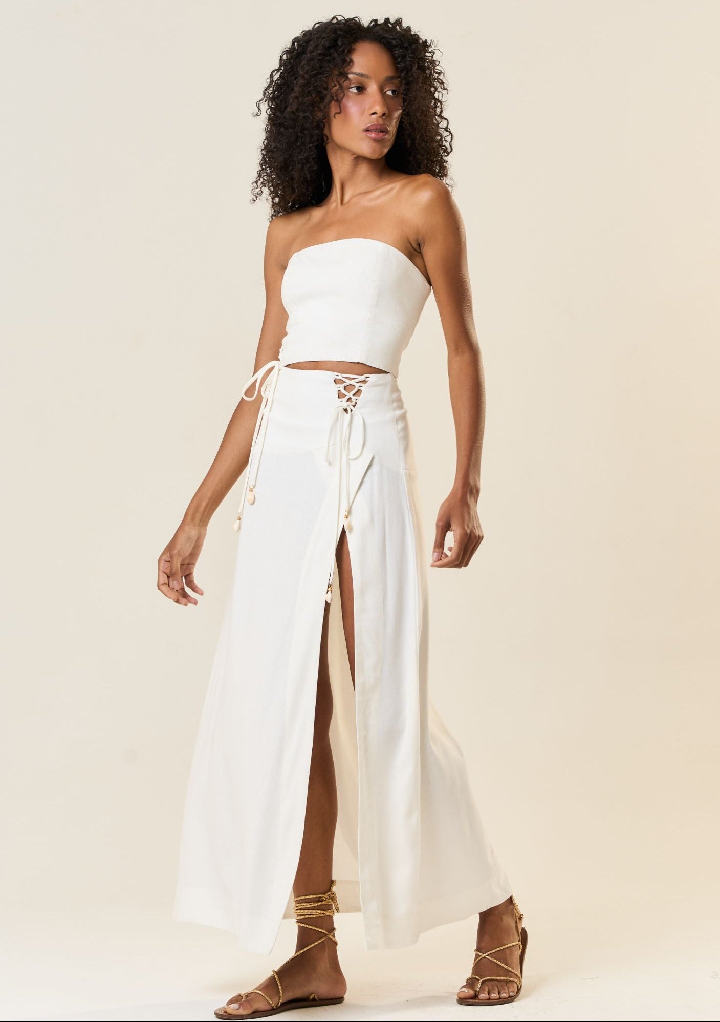 Saia de linho off-white Zoe