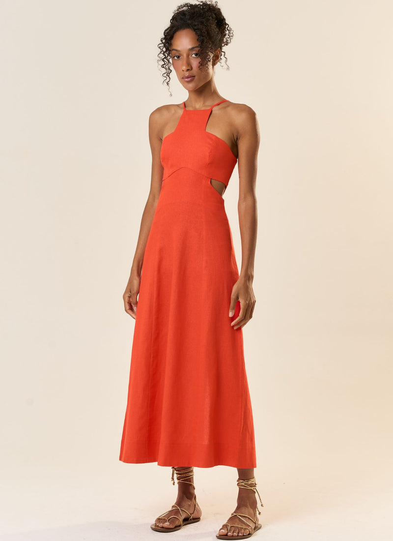 Vestido de Linho laranja-urucum Laila