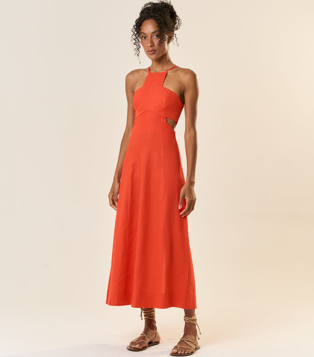 Vestido de Linho laranja-urucum Laila