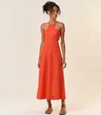 Vestido de Linho laranja-urucum Laila