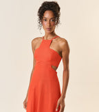 Vestido de Linho laranja-urucum Laila