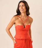 Top de linho laranja-urucum Guilhermina