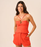 Top de linho laranja-urucum Guilhermina