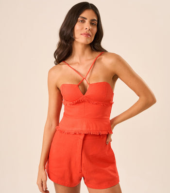 Top de linho laranja-urucum Guilhermina