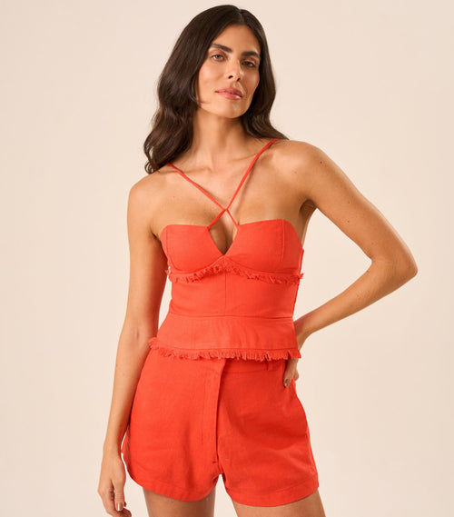 Top de linho laranja-urucum Guilhermina