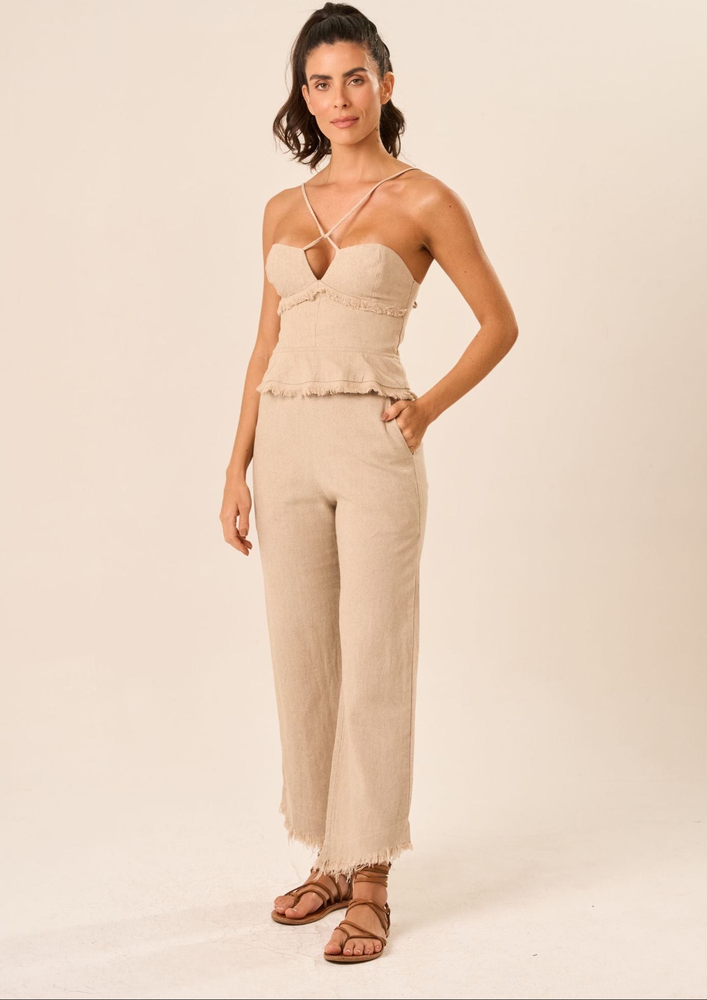 Calça de linho areia Guilhermina