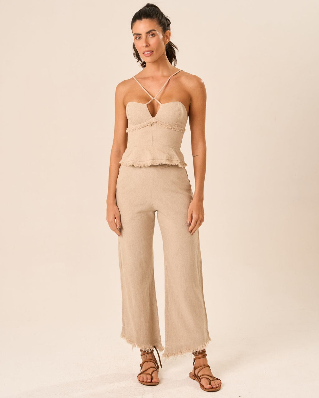 Calça de linho areia Guilhermina