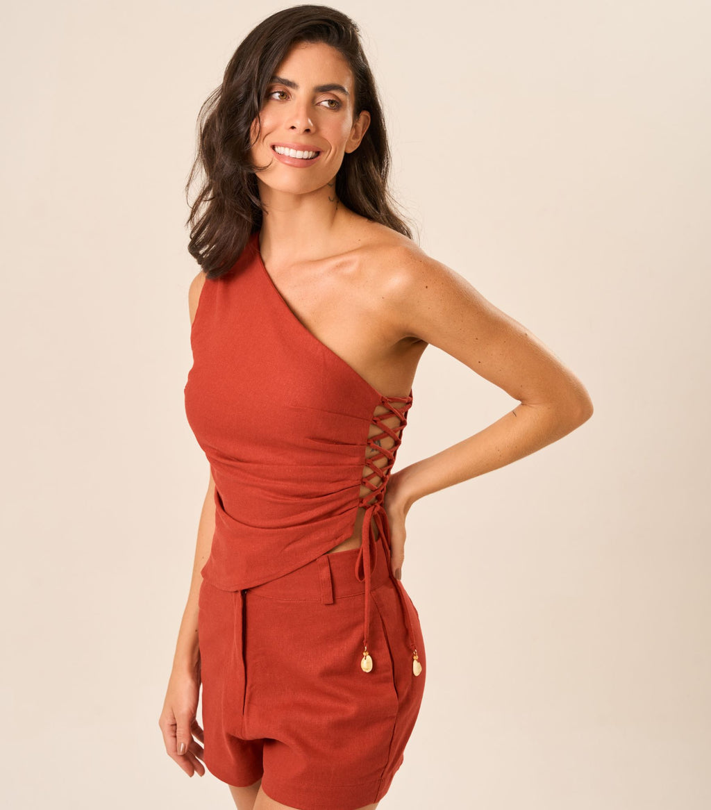 Top de linho pitanga Lucia