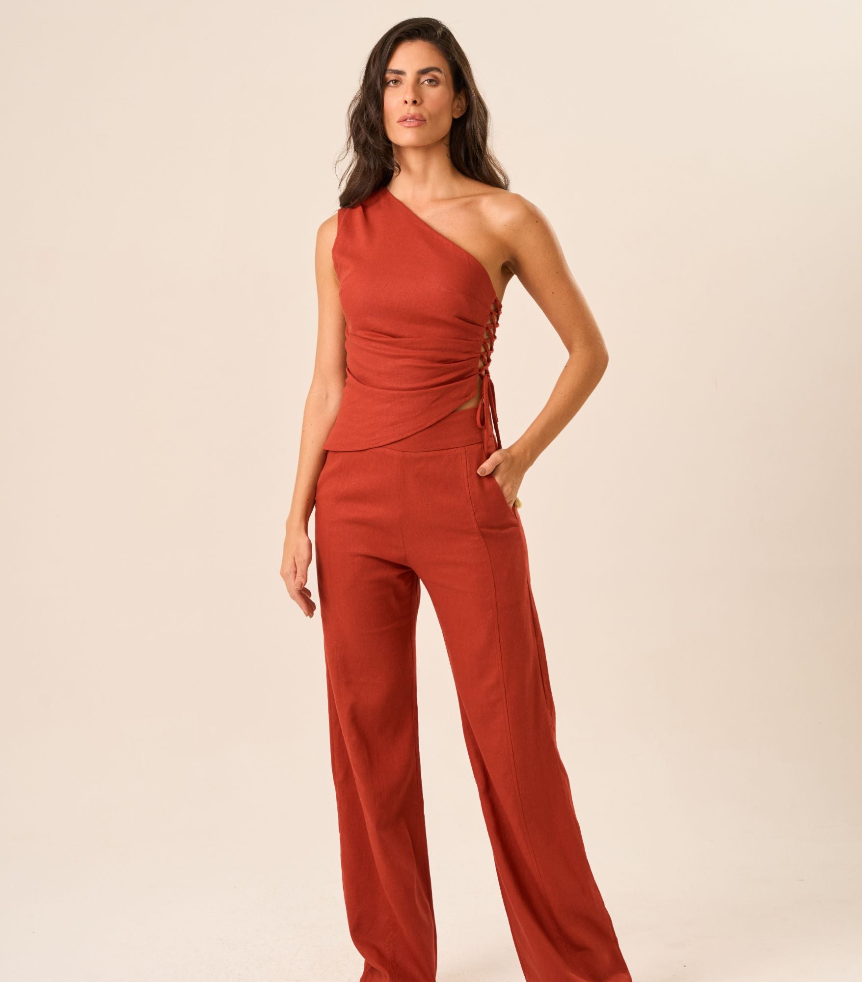 Top de linho pitanga Lucia