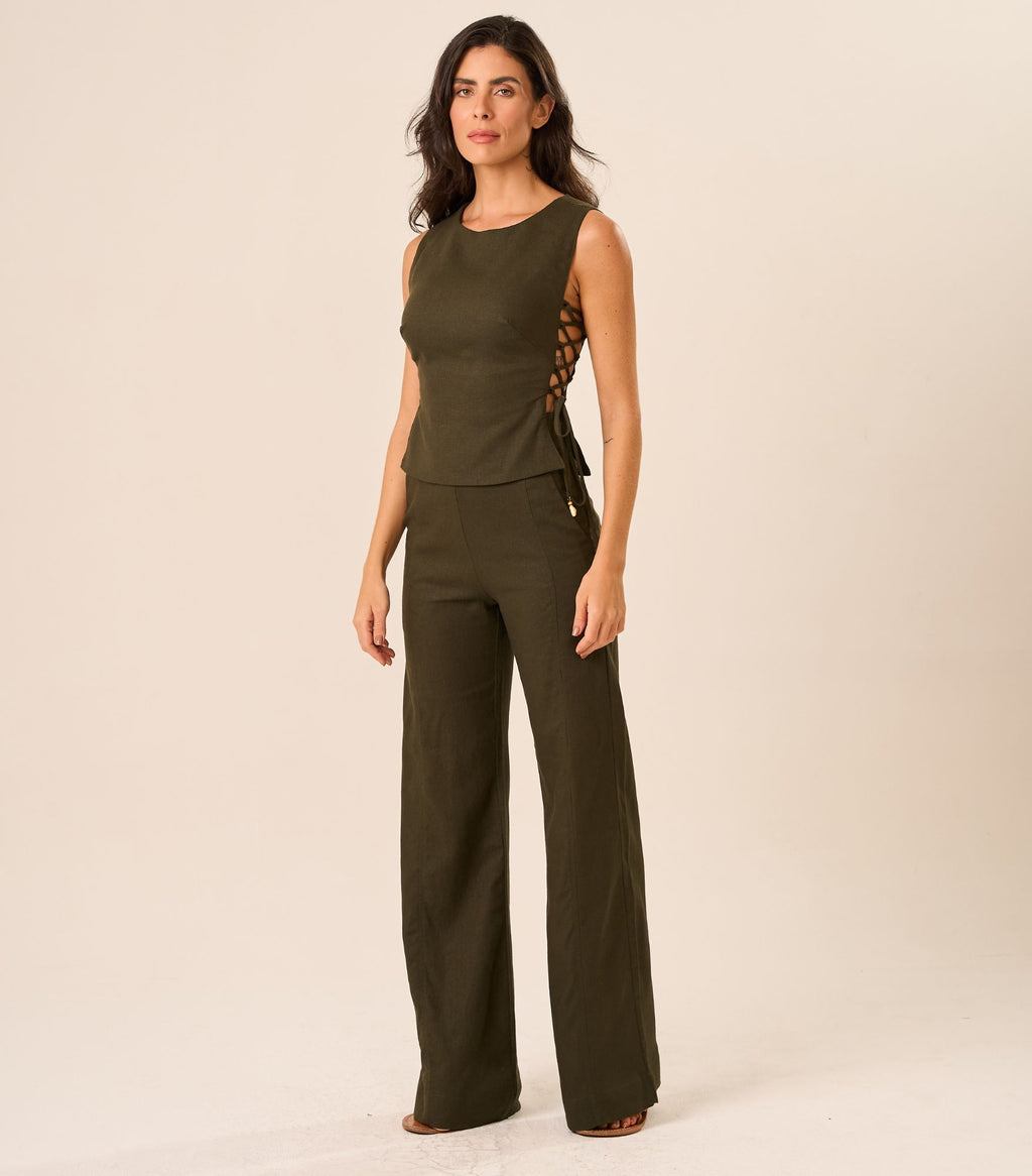 Calça de Linho verde-militar Gisela