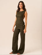 Top de linho verde-militar Lina