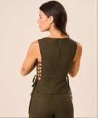 Top de linho verde-militar Lina