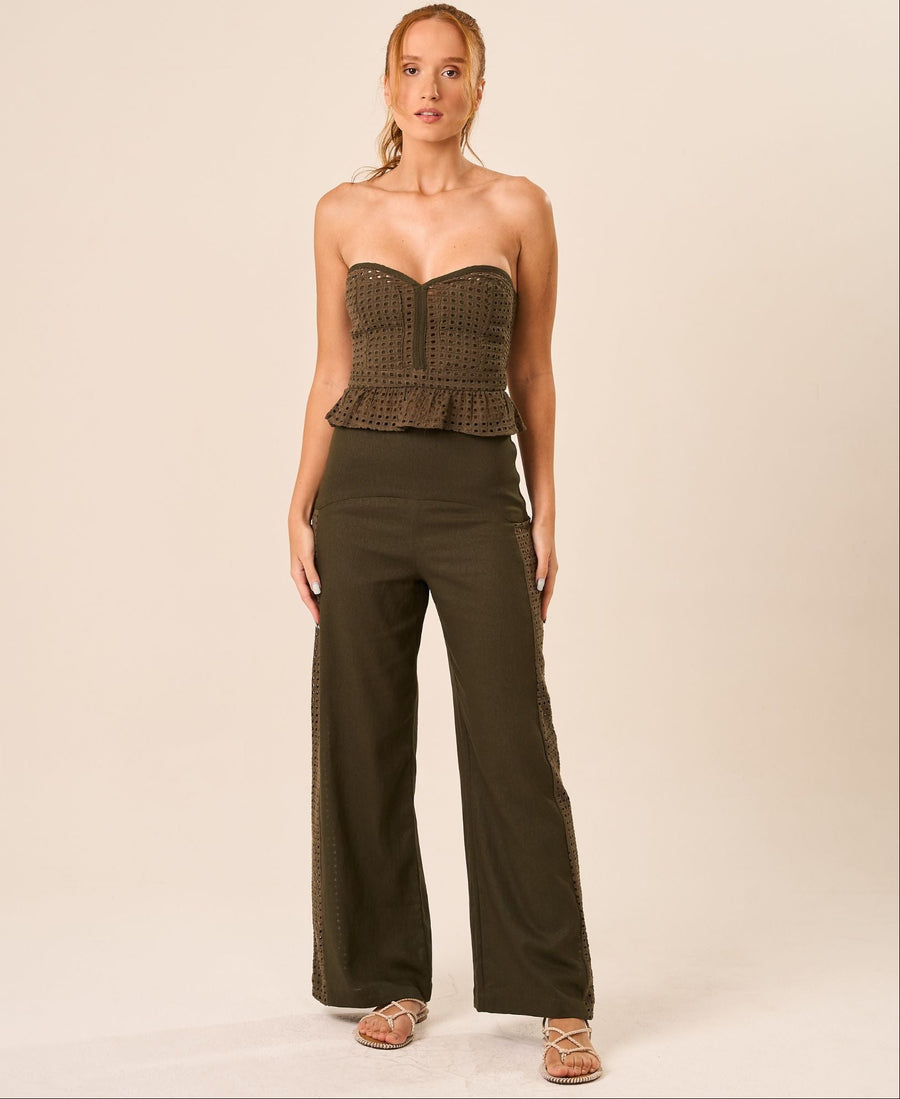 Calça de Linho com Laise Militar