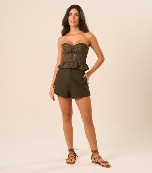 Short de linho verde-militar Lari