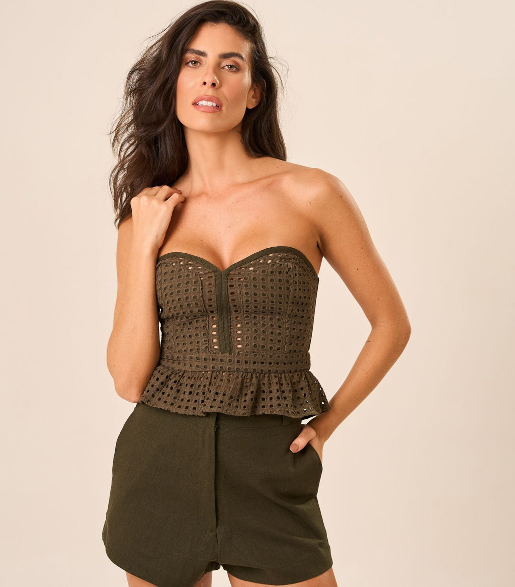 Short de linho verde-militar Lari