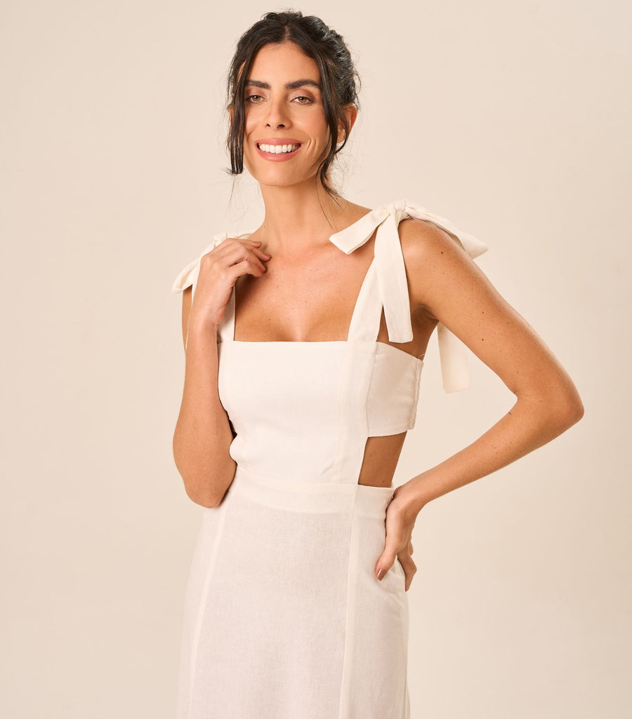 Vestido de Linho off-white Gisele