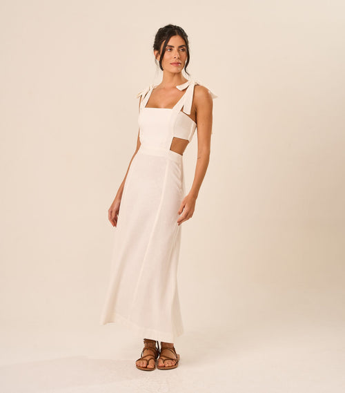 Vestido de Linho off-white Gisele