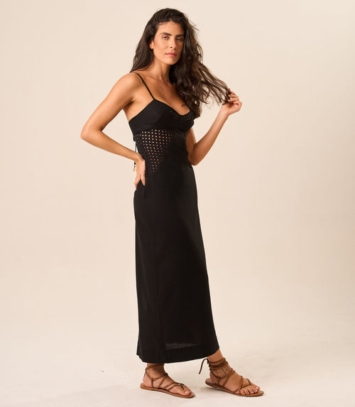 Vestido de Linho com Laise preto