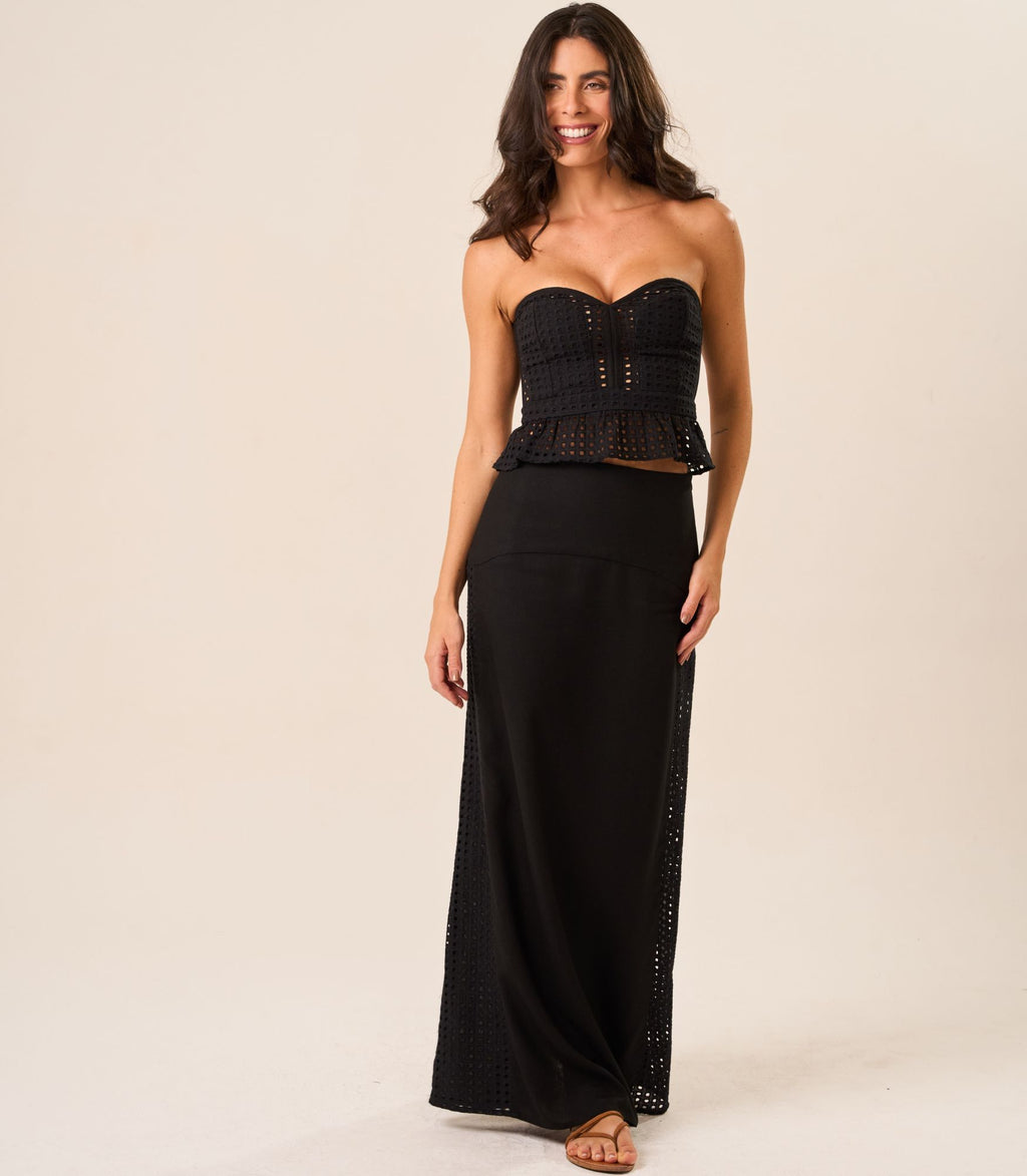 Saia de Linho com Laise preto