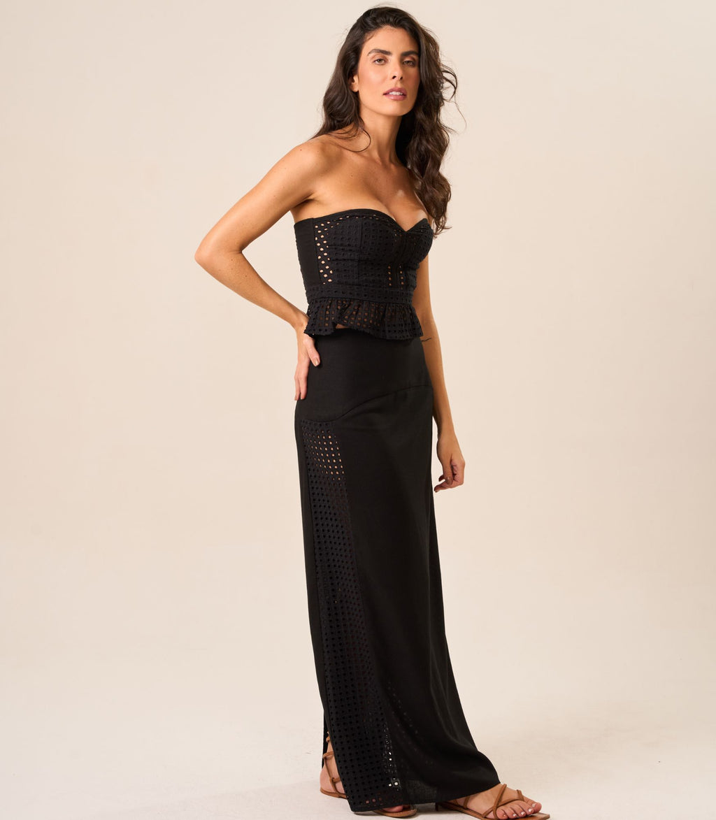 Saia de Linho com Laise preto