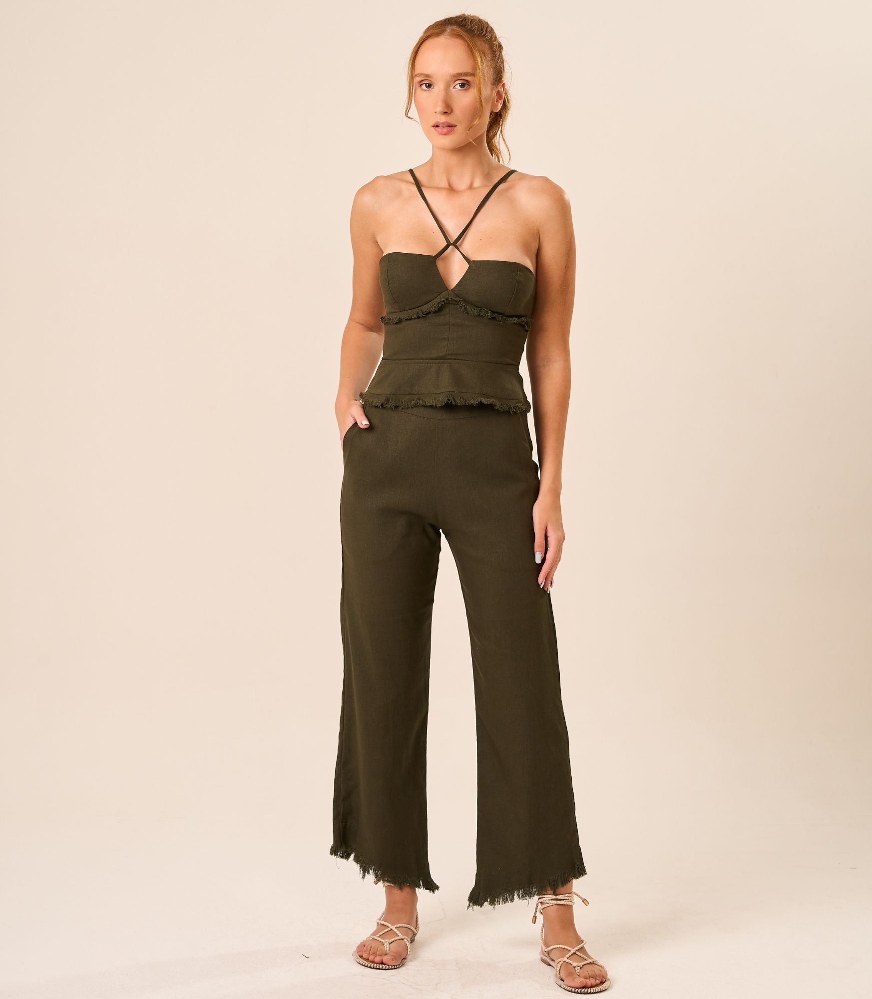 Top de linho militar Guilhermina