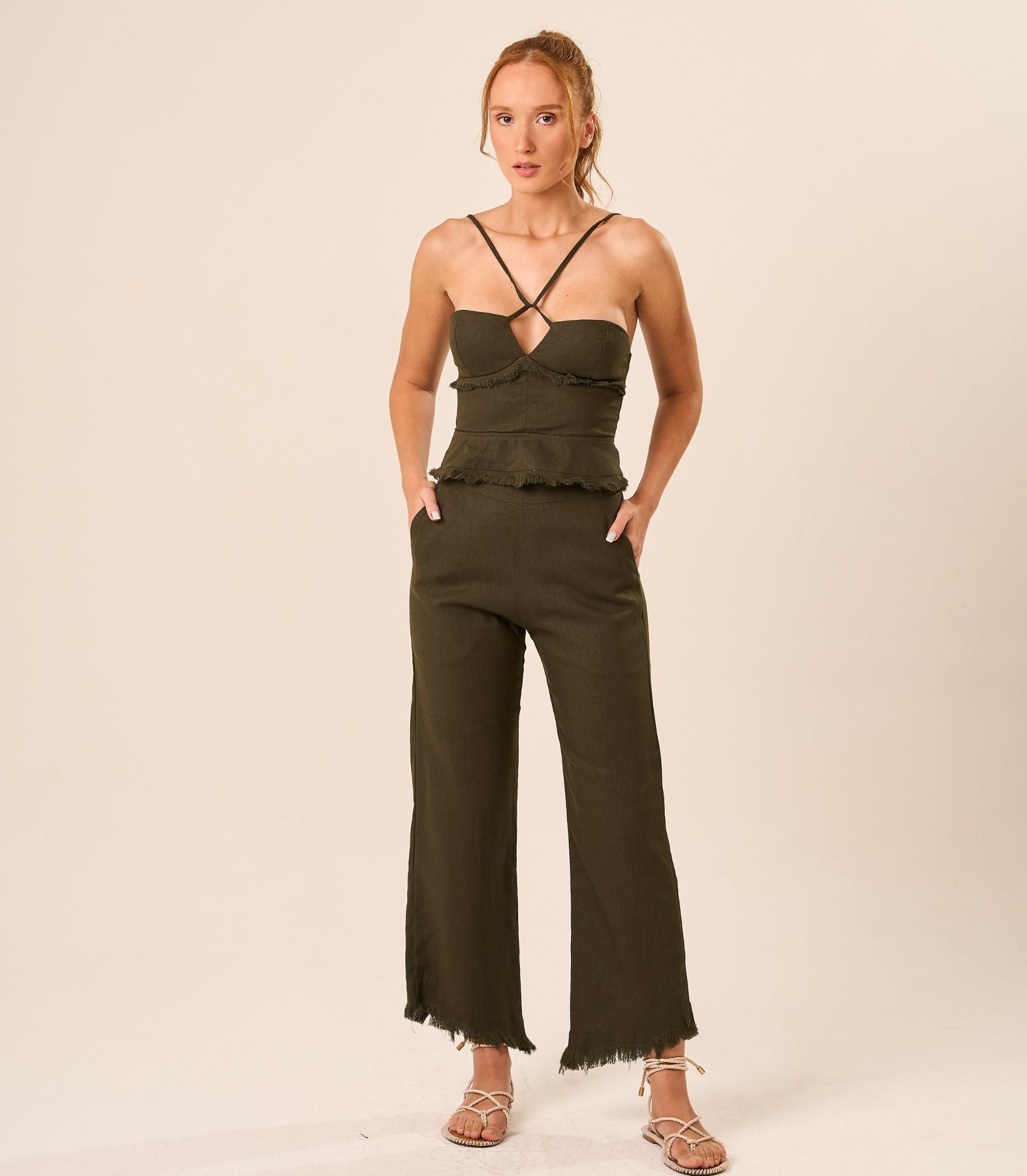 Calça de linho militar Guilhermina