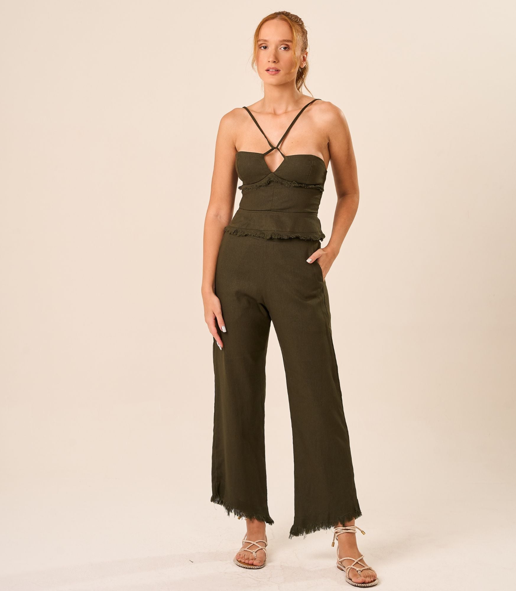Top de linho militar Guilhermina