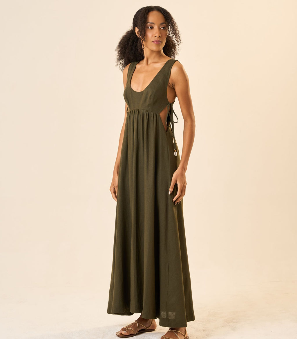 Vestido de Linho verde- militar Joana