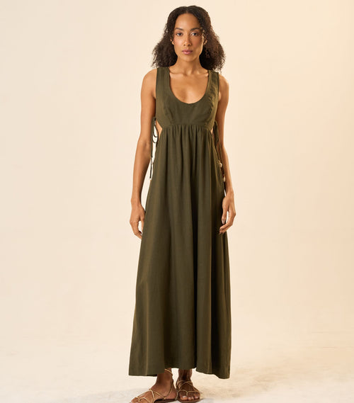 Vestido de Linho verde- militar Joana