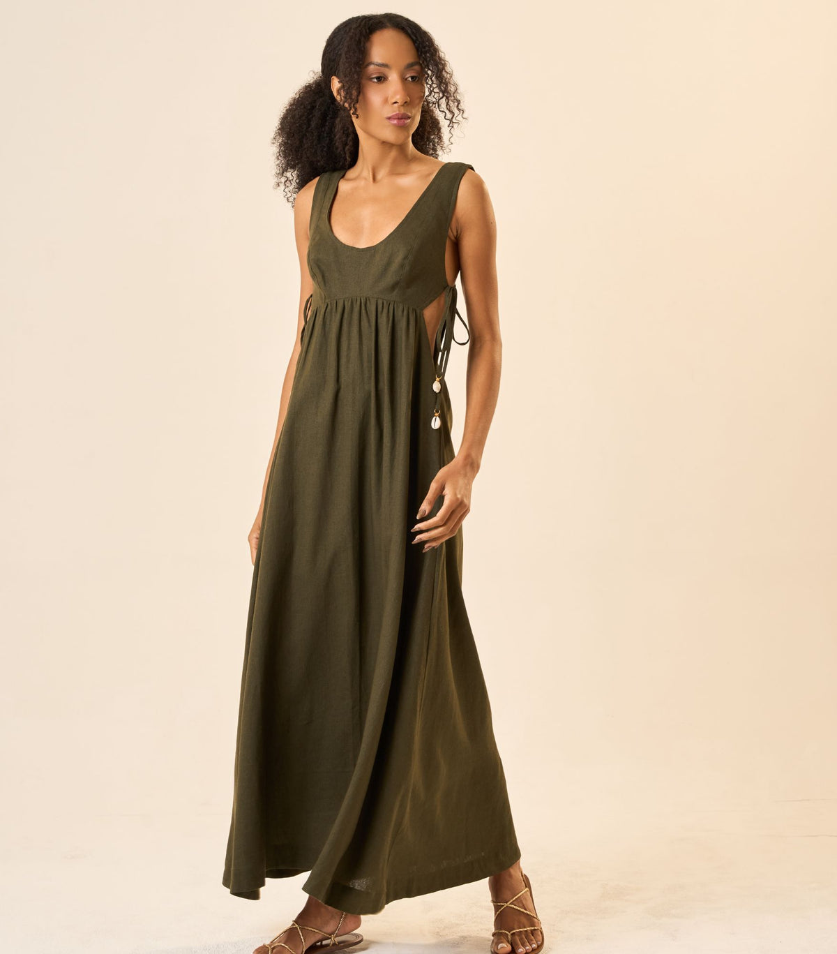 Vestido de Linho verde- militar Joana