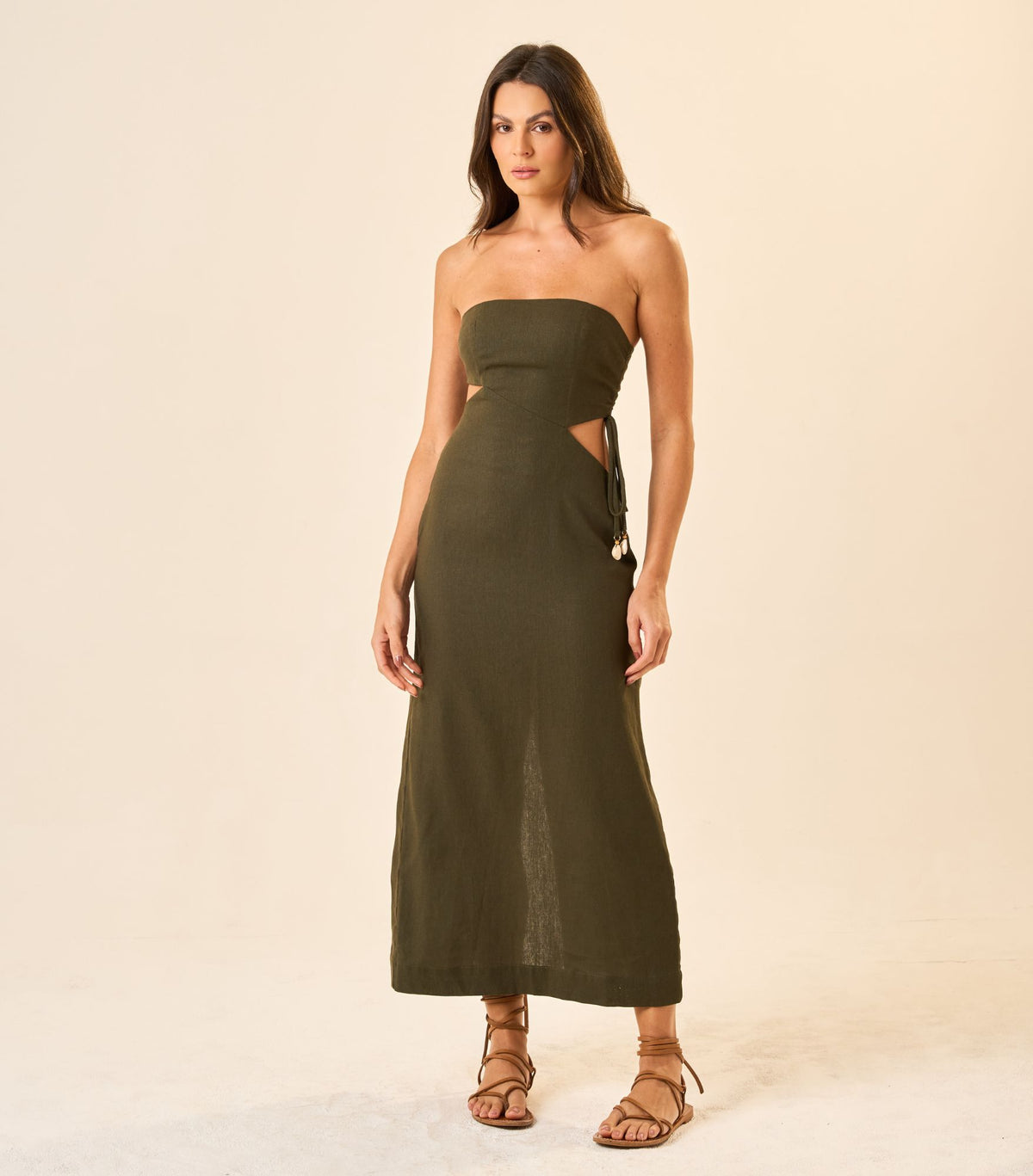 Vestido de Linho verde-militar Fernanda