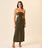 Vestido de Linho verde-militar Fernanda
