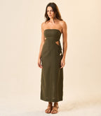 Vestido de Linho verde-militar Fernanda
