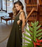 Vestido de Linho verde- militar Joana