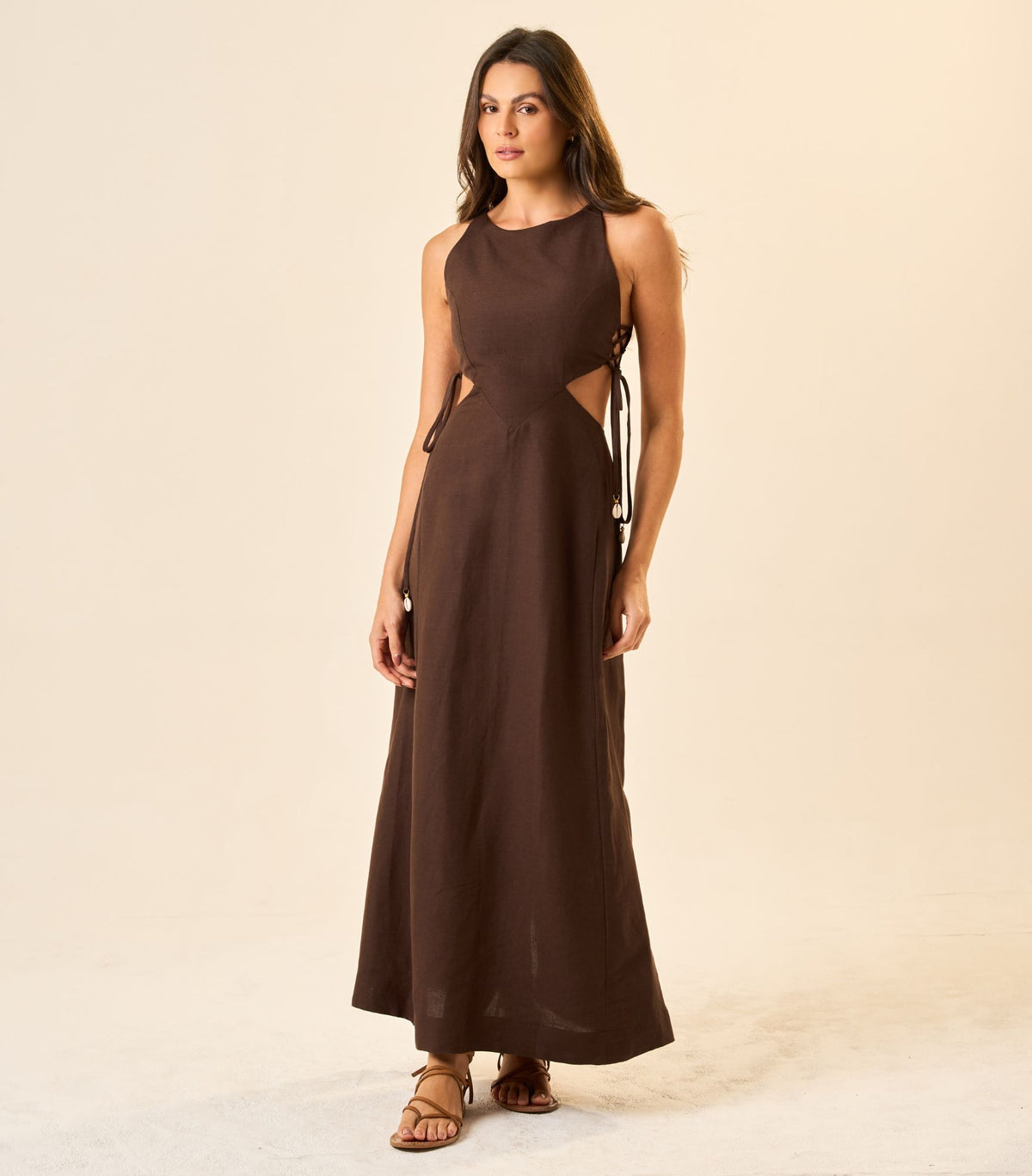 Vestido de Linho marrom-café Thai