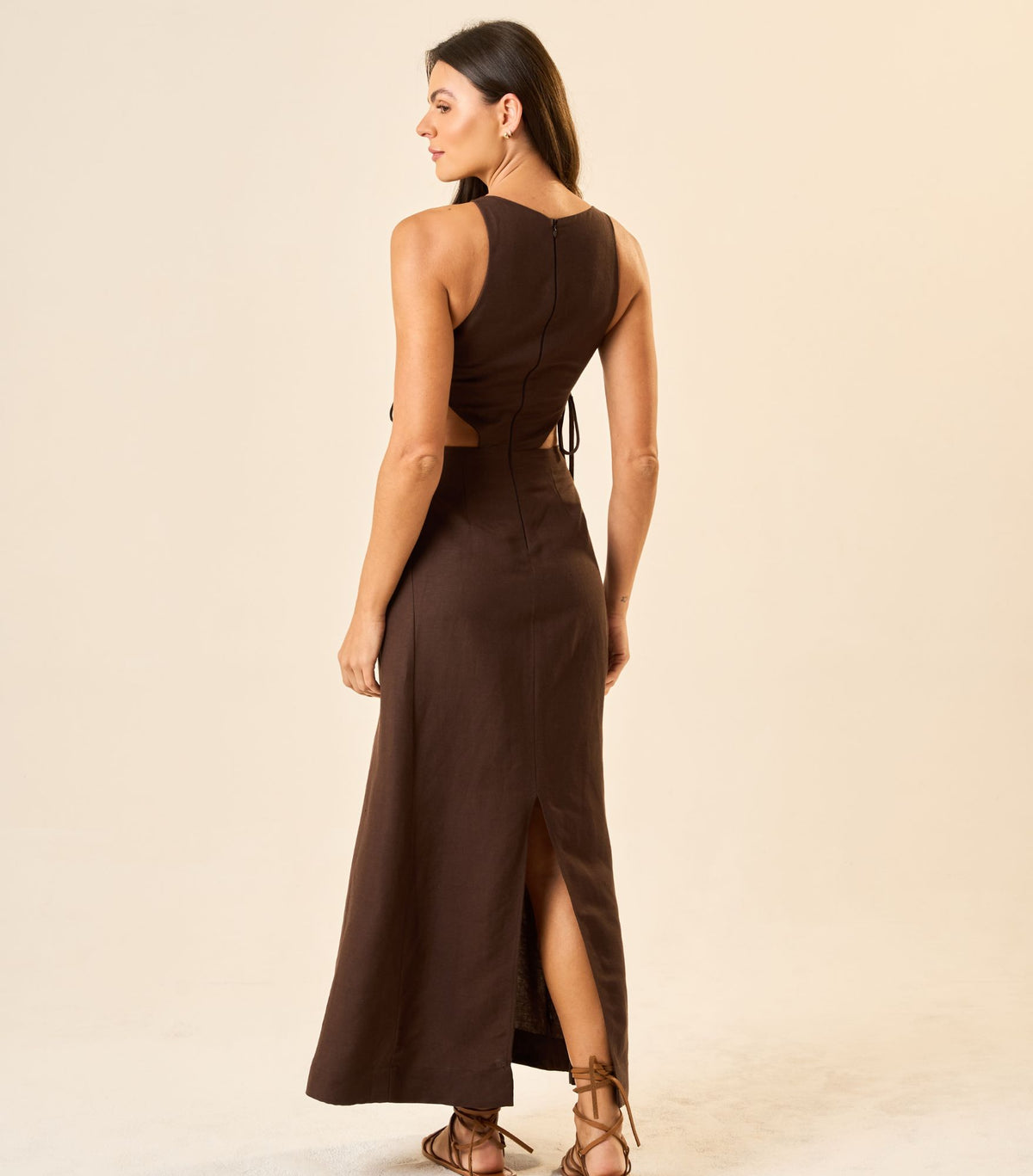 Vestido de Linho marrom-café Thai