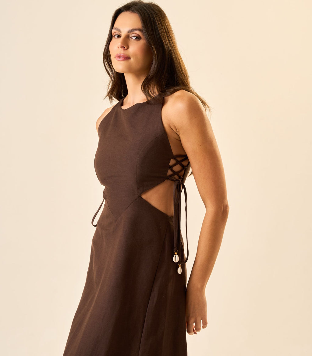Vestido de Linho marrom-café Thai