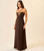 Vestido de Linho marrom-café Mel