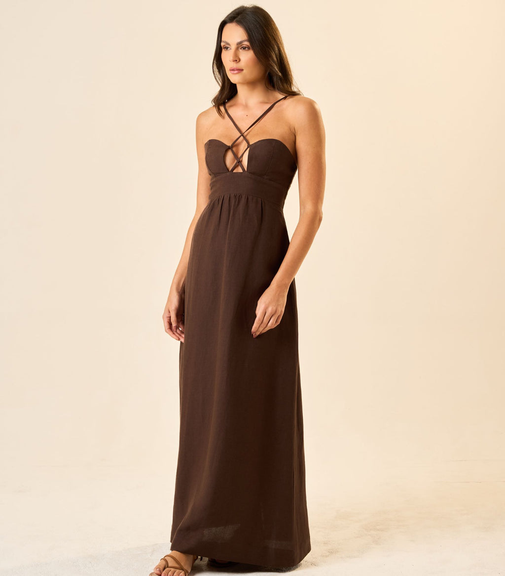 Vestido de Linho marrom-café Mel