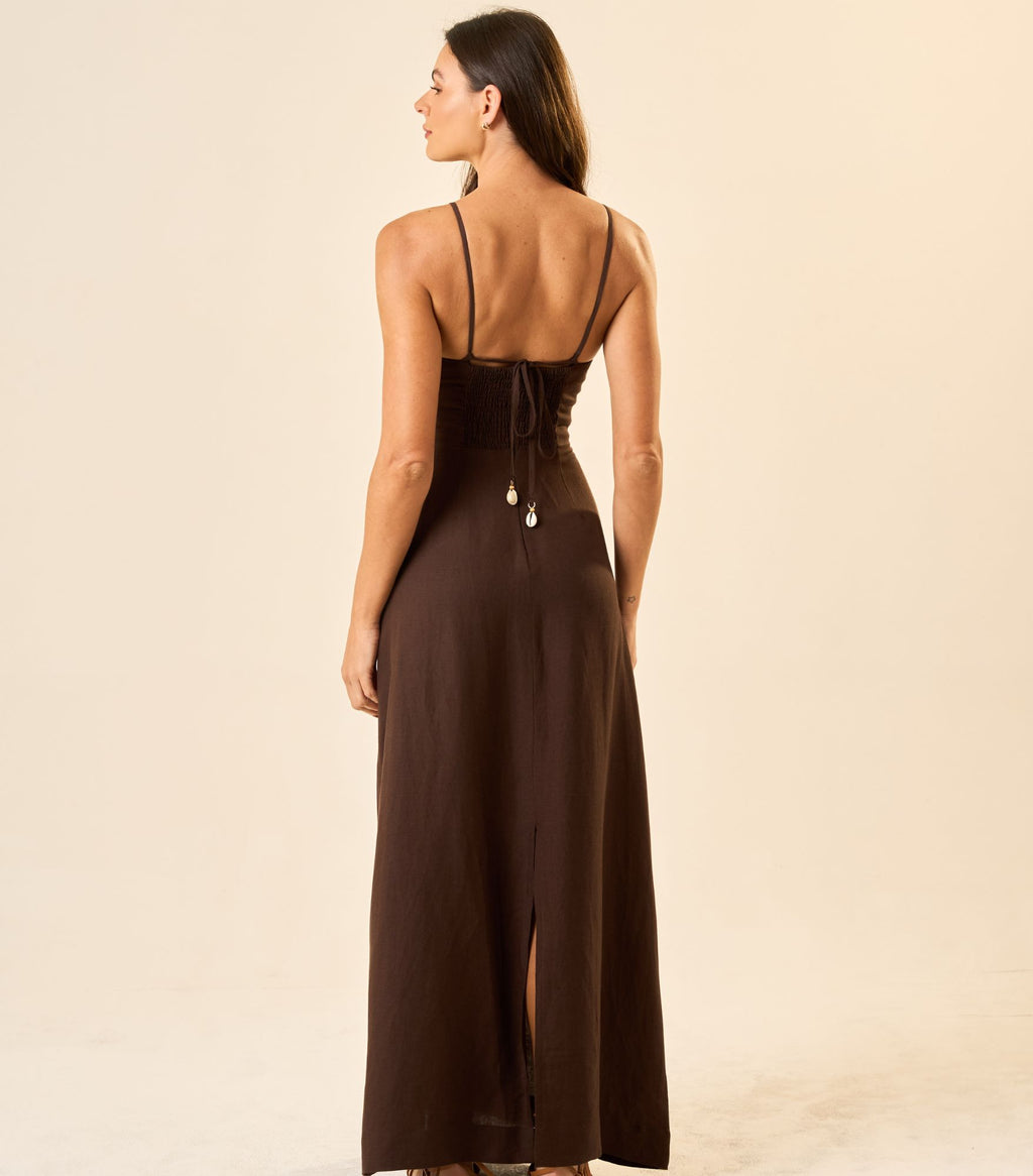 Vestido de Linho marrom-café Mel