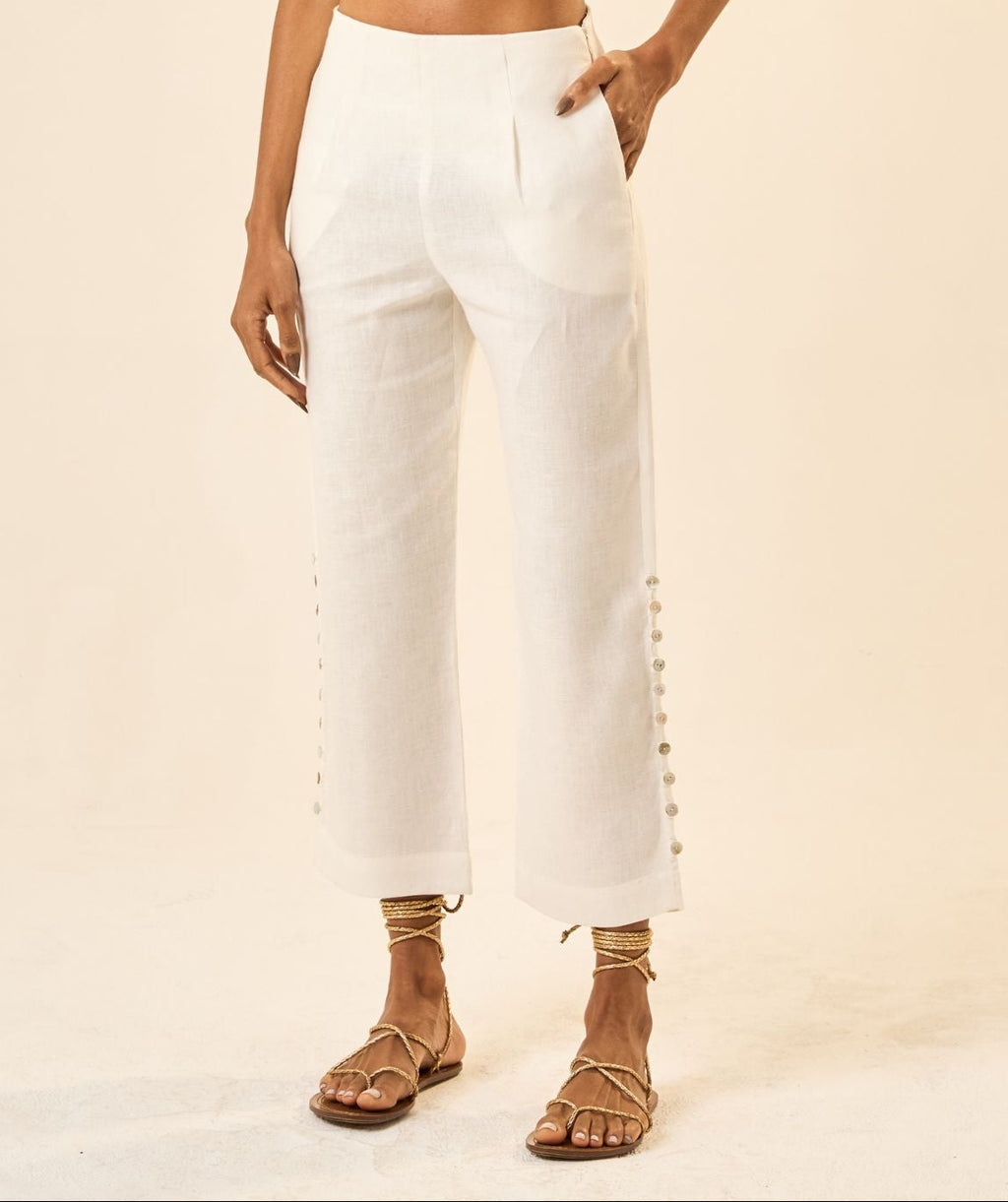 Calça de linho off-white Origem