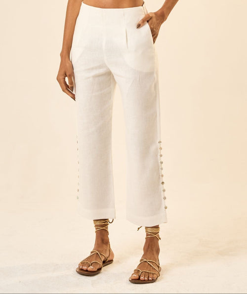 Calça de linho off-white Origem