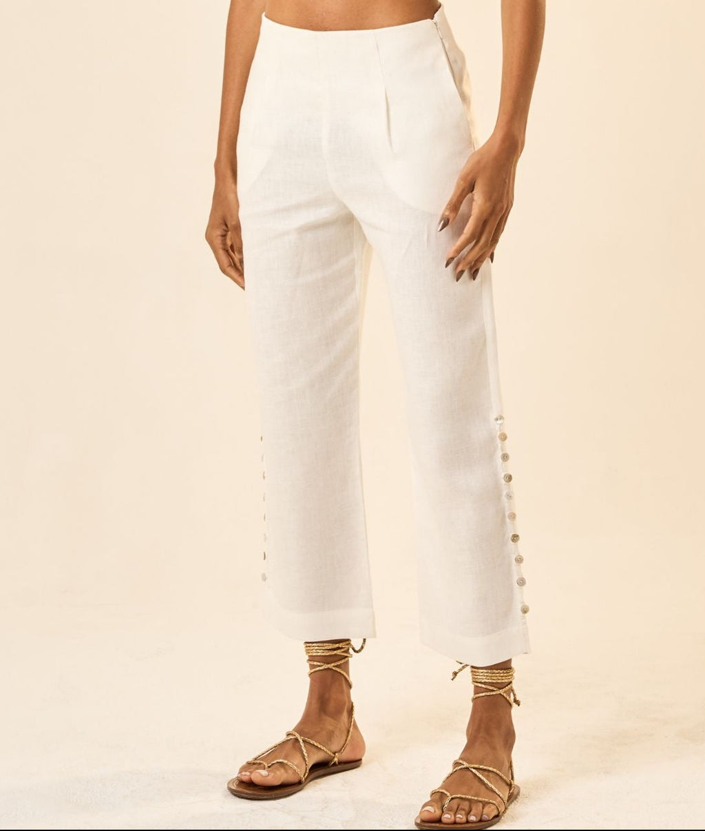 Calça de linho off-white Origem