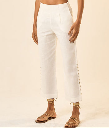 Calça de linho off-white Origem