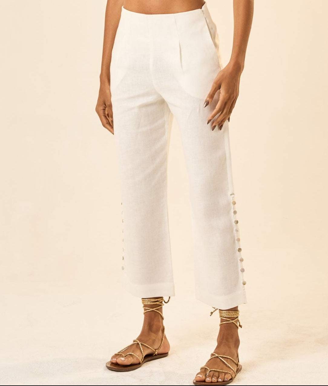 Calça de linho off-white Origem