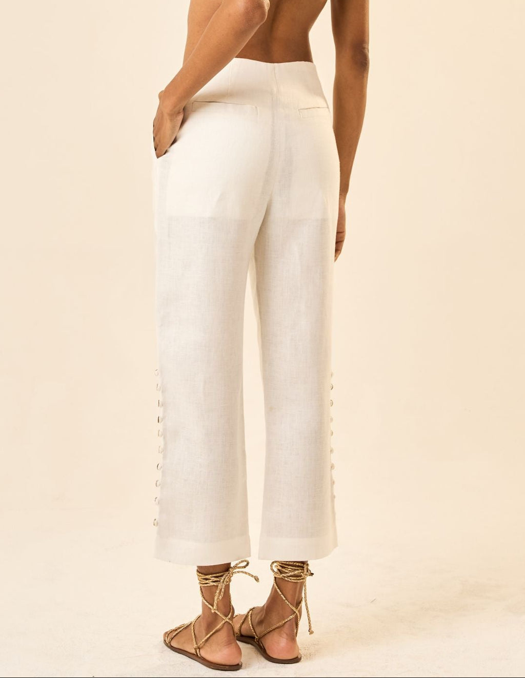 Calça de linho off-white Origem