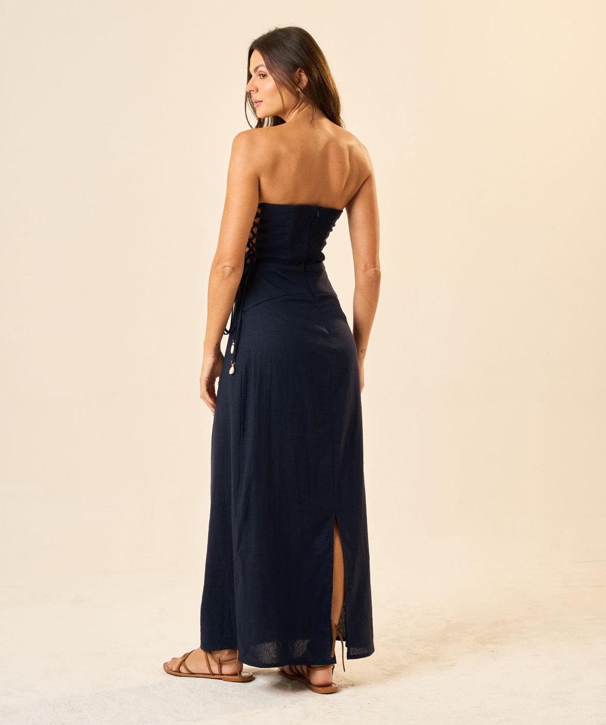 Vestido de Linho marinho Marcela